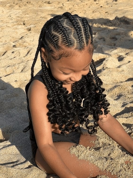 Black Coily Cornrows With Curly Extensions Black Coily Cornrows With Curly Extensions — Simple Little Girl Braids