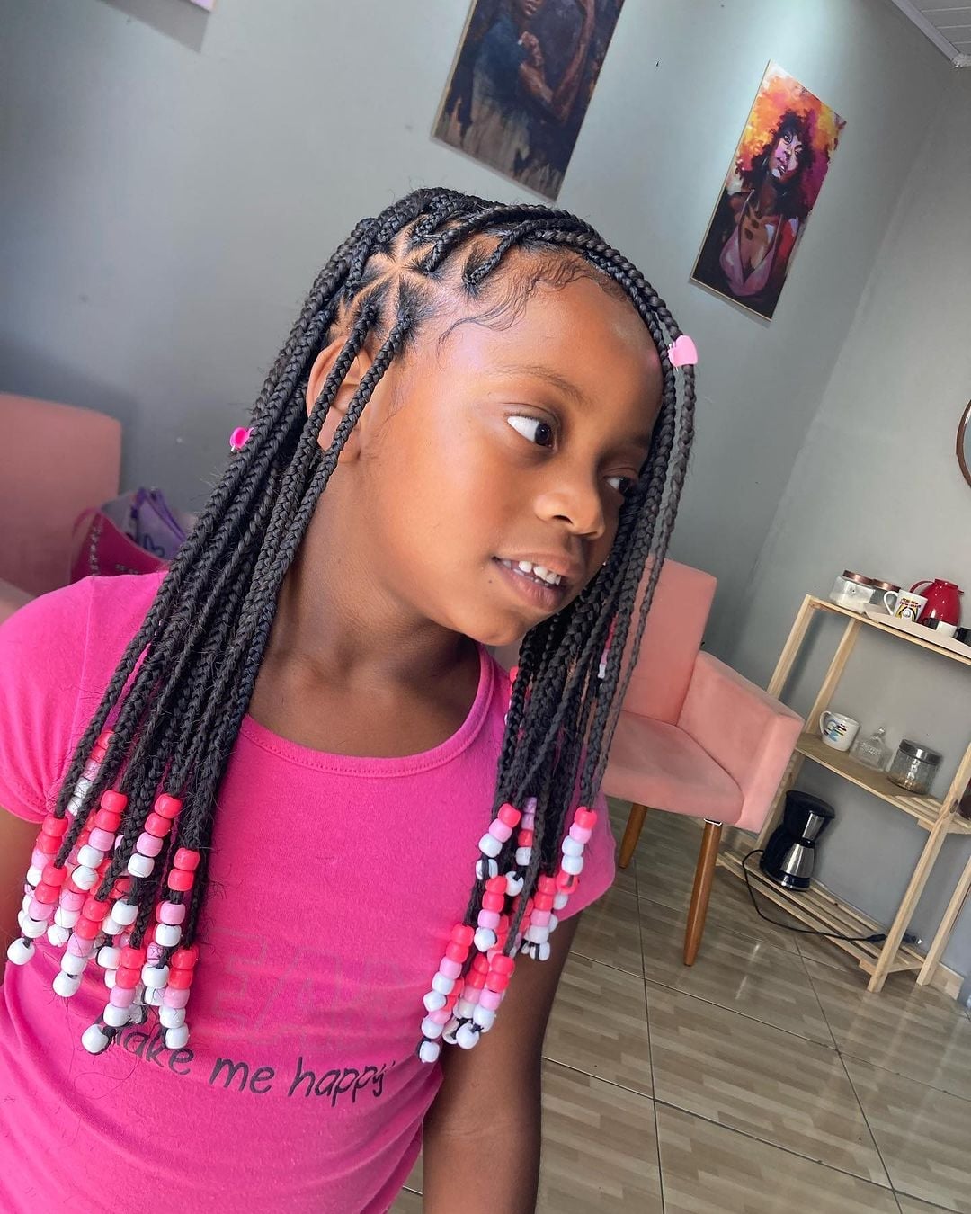Mid-Back Black Box Braids With Colorful Beads, Close-Up Take Mid-Back Black Box Braids With Colorful Beads, Close-Up Take — Simple Little Girl Braids