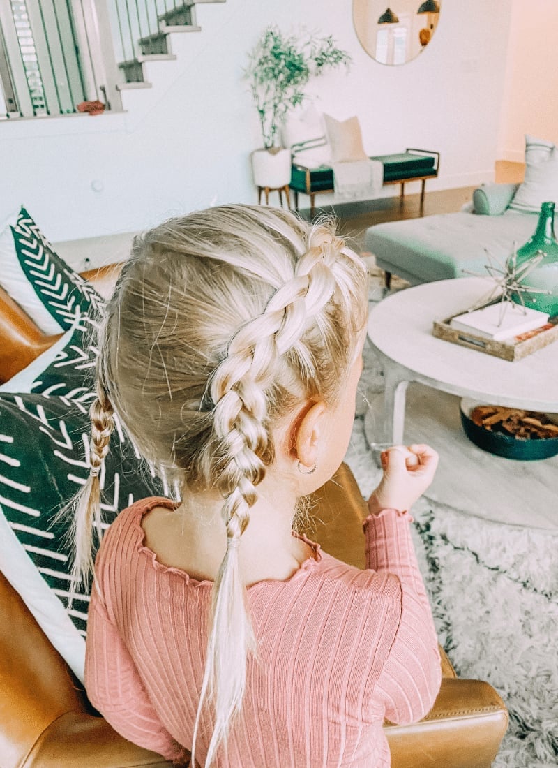 Mid-Back Blonde Wavy Two Neat Braids, Close-Up Take Mid-Back Blonde Wavy Two Neat Braids, Close-Up Take — Simple Little Girl Braids