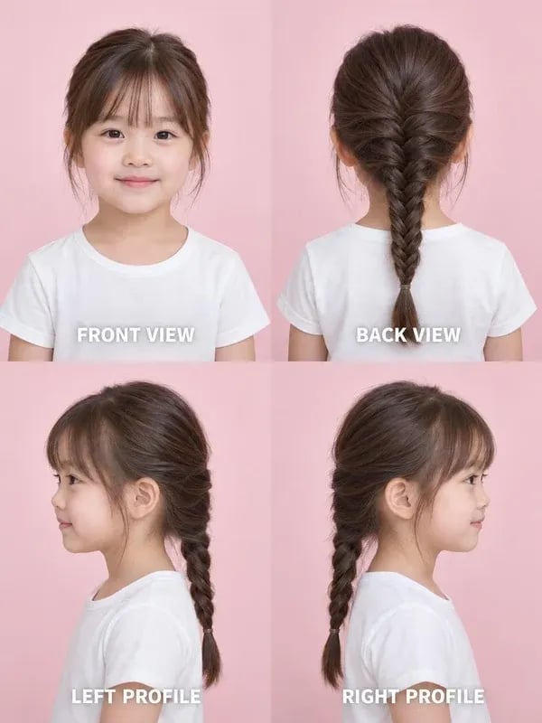 Mid-Back Dark Brown Fishtail Braid With Wispy Bangs Mid-Back Dark Brown Fishtail Braid With Wispy Bangs — Simple Little Girl Braids