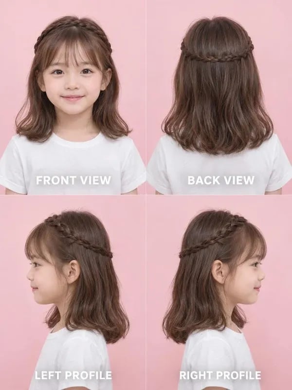 Shoulder Brown Fine Hair Crown Braid With Fringe Shoulder Brown Fine Hair Crown Braid With Fringe — Simple Little Girl Braids