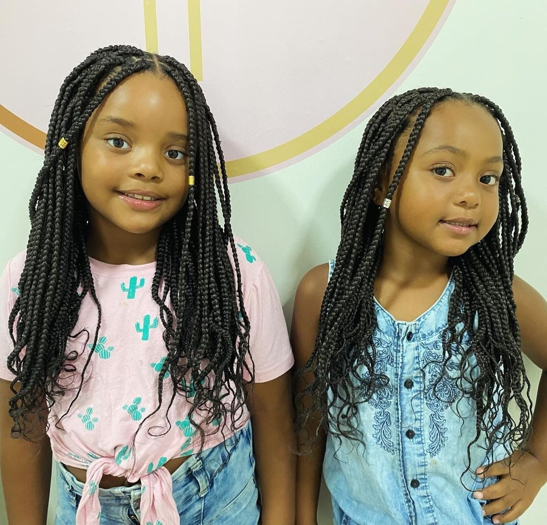 Mid-Back Box Braids With Gold Beads Mid-Back Box Braids With Gold Beads — Simple Little Girl Braids