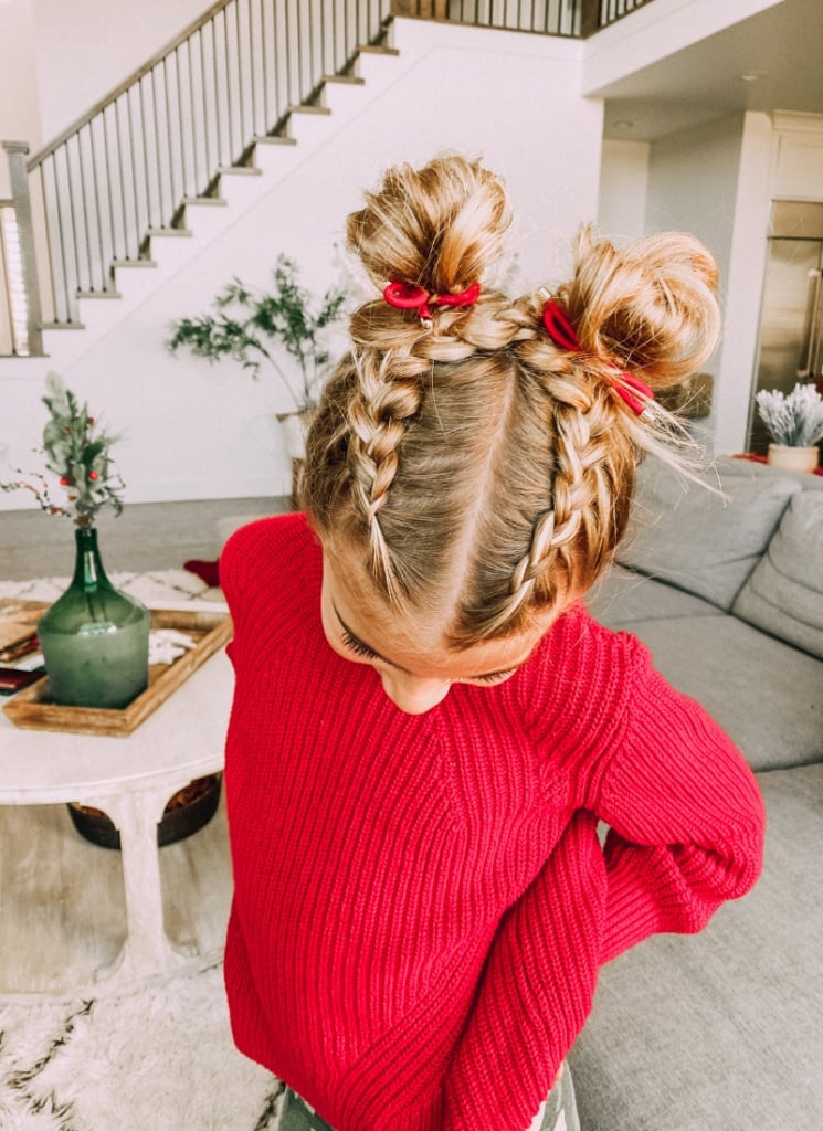 Short Wavy Blonde Braids Into Double Buns Short Wavy Blonde Braids Into Double Buns — Simple Little Girl Braids