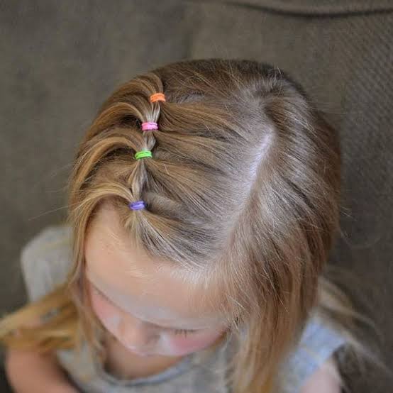 Shoulder Length Mini Braids With Colorful Elastics — Simple Little Girl Hairstyles