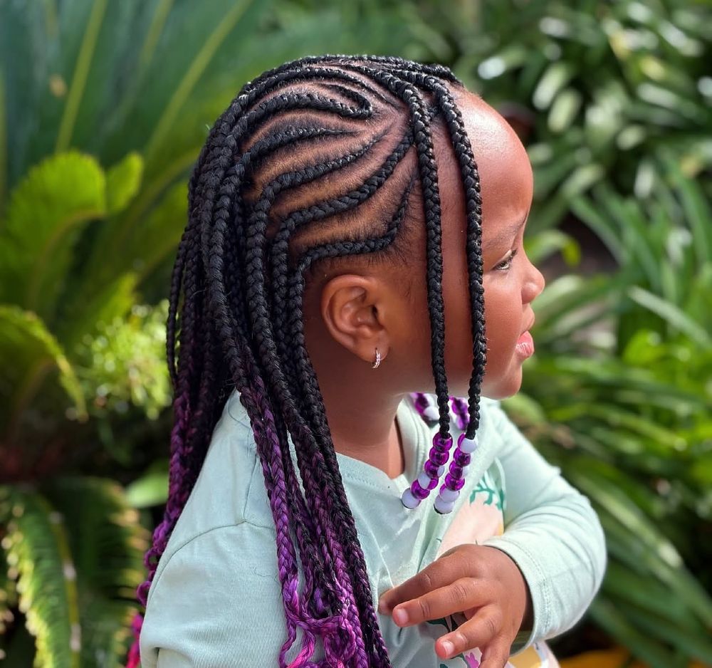 Mid-Back Cornrows With Purple Ombre Ends, Close-Up Take — Simple Little Girl Hairstyles