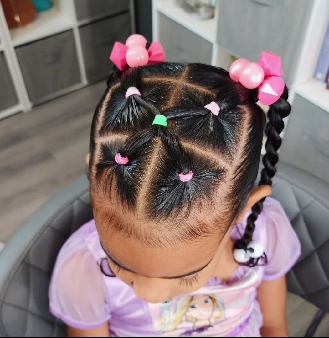 Mid-Back Coily Pigtails With Geometric Parts — Simple Little Girl Hairstyles