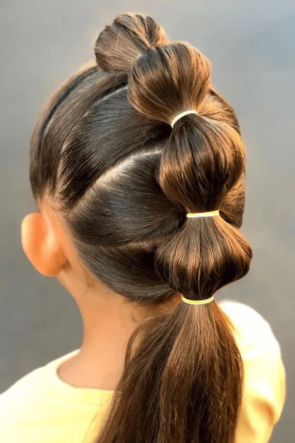 Mid-Back Bubble Ponytail Stacked Effect — Simple Little Girl Hairstyles