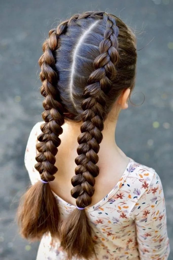 Mid-Back Double Braids Into Pigtails — Simple Little Girl Hairstyles