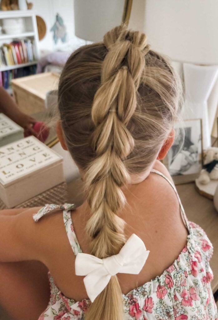 Mid-Back Braid And Ponytail With White Bow — Simple Little Girl Hairstyles