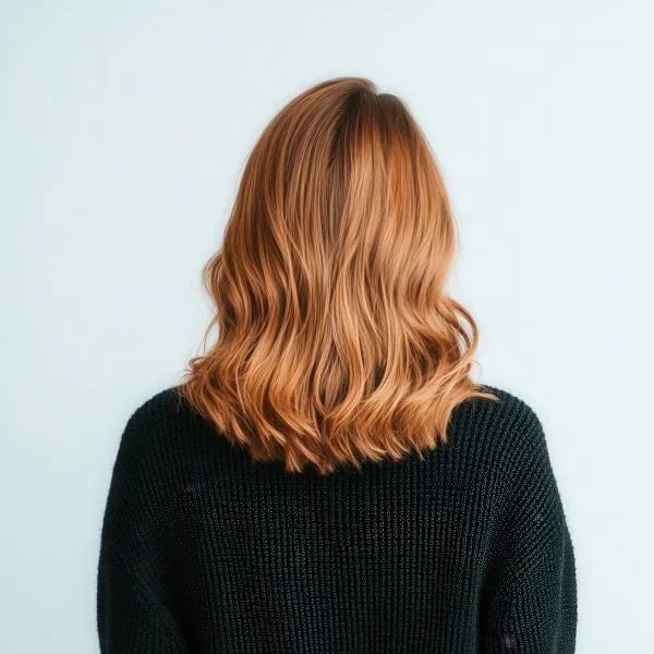 Copper Lob With Subtle Blonde Highlights Copper Lob With Subtle Blonde Highlights — Simple Lob Hair