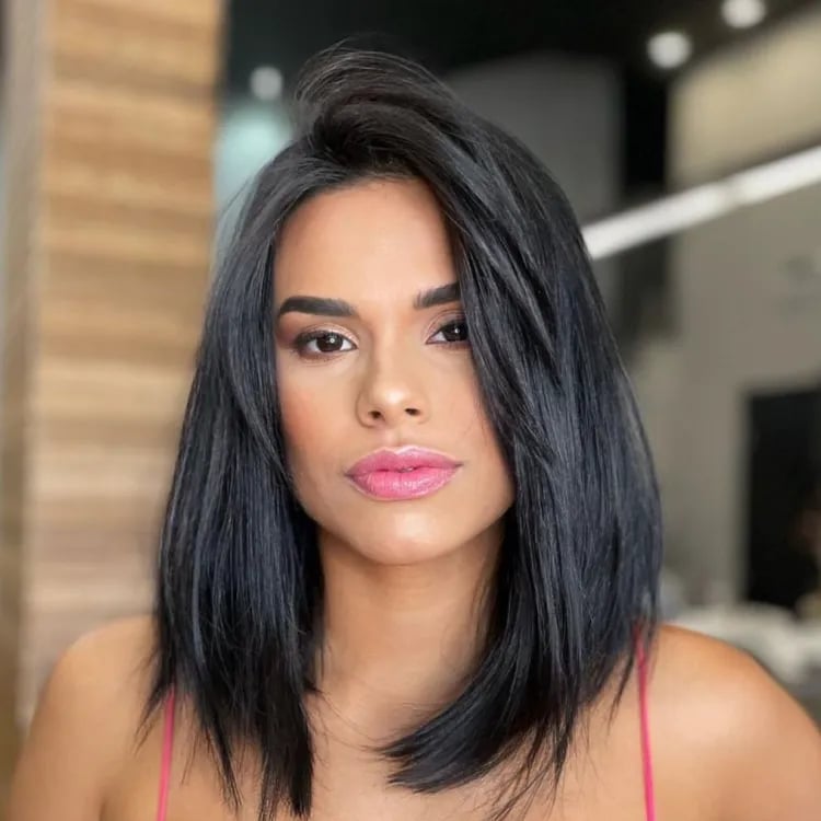 Dark Brown Sleek Blunt Lob Dark Brown Sleek Blunt Lob — Simple Lob Hair