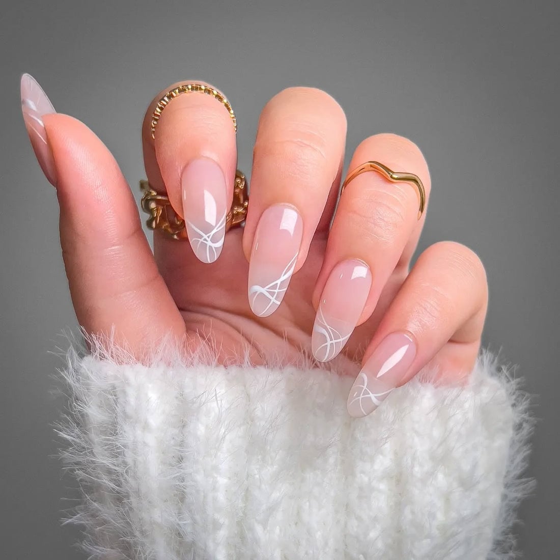 Sheer Nude Geometric Line Medium Almond Nails Sheer Nude Geometric Line Medium Almond Nails — Simple Luxury Nails