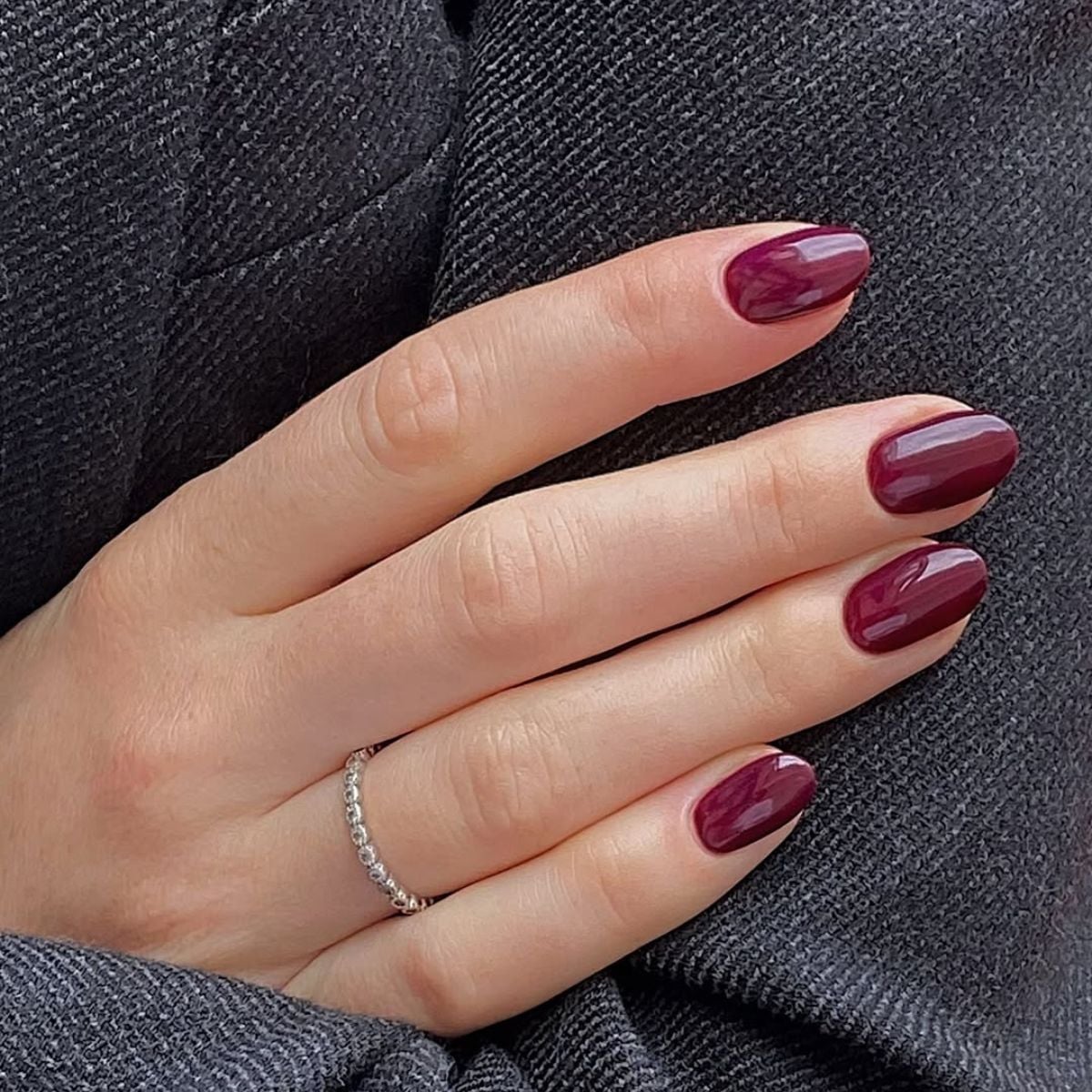 Deep Berry Red Glossy Short Oval Nails Deep Berry Red Glossy Short Oval Nails — Simple Luxury Nails