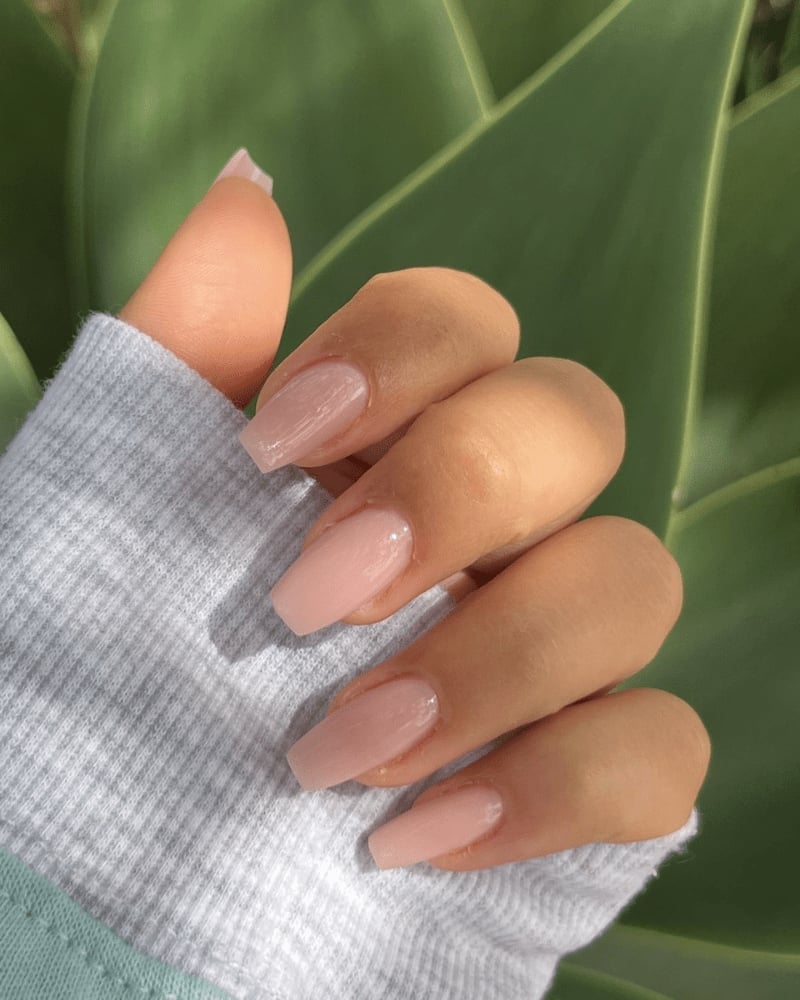 Pale Pink Sheer Glossy Medium Coffin Nails Pale Pink Sheer Glossy Medium Coffin Nails — Simple Luxury Nails