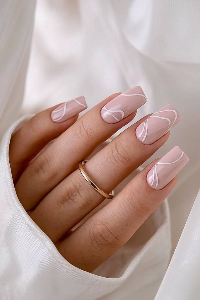 Nude Pink Abstract Line Art Long Square Nails Nude Pink Abstract Line Art Long Square Nails — Simple Luxury Nails