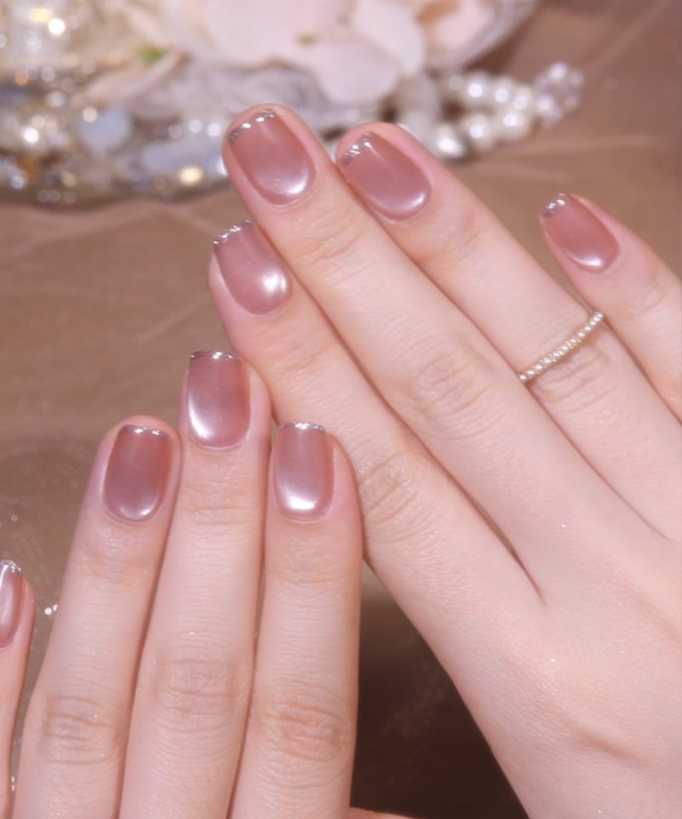 Nude Pink Soft Square Silver Line Magnetic Nails Nude Pink Soft Square Silver Line Magnetic Nails — Simple Magnetic Nails