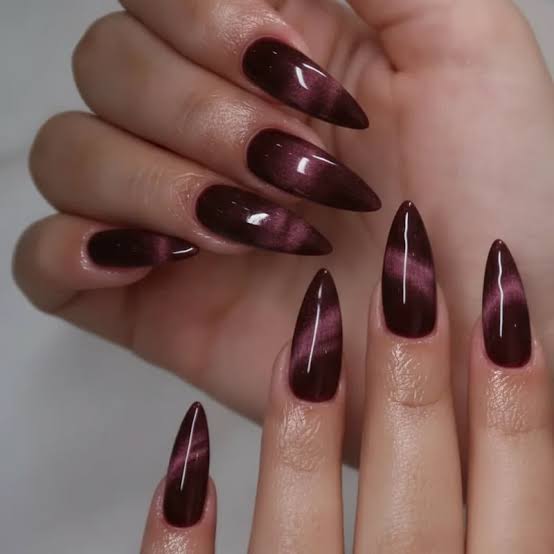 Deep Plum Pink Cat-Eye Long Stiletto Nails Deep Plum Pink Cat-Eye Long Stiletto Nails — Simple Magnetic Nails