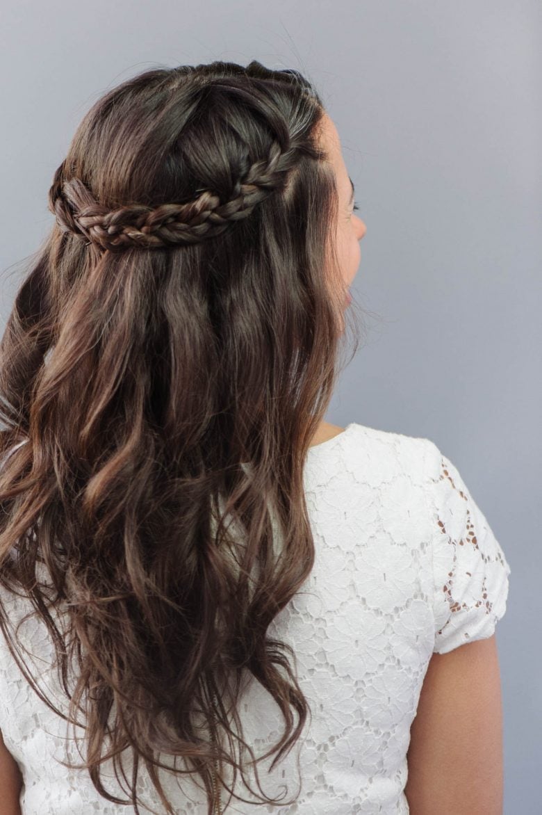 Crown Braid Dark Brown Wavy — Simple Messy Braids