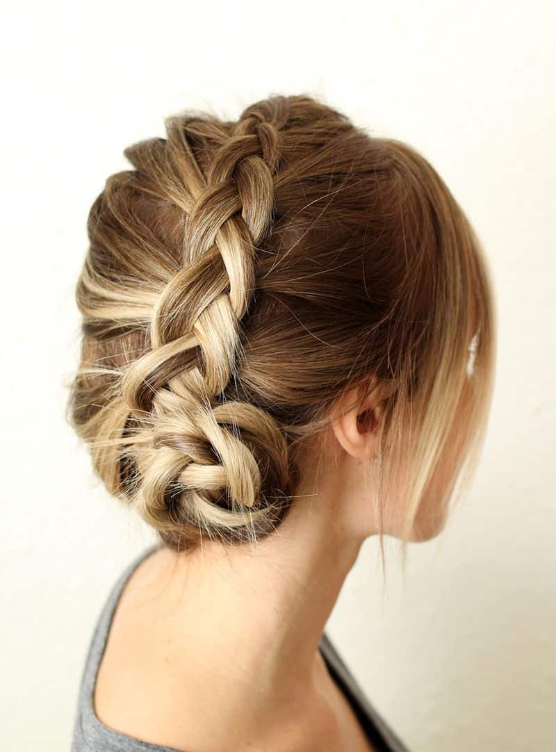 Side Dutch Braid And Bun Blonde — Simple Messy Braids