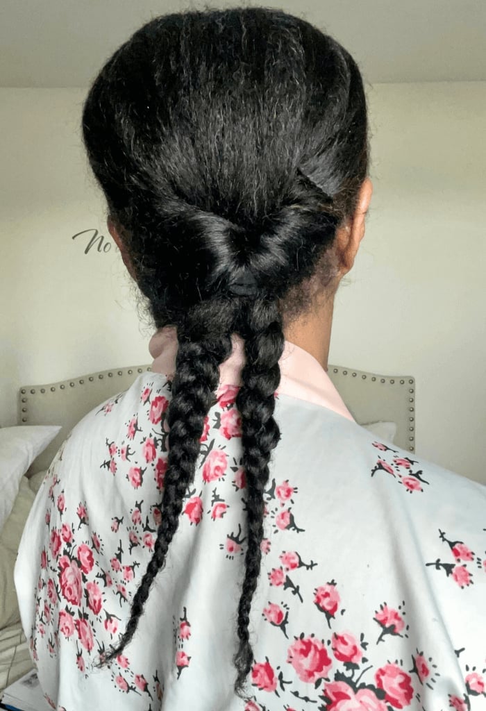 Two Braids Dark Brown Coily Hair — Simple Messy Braids