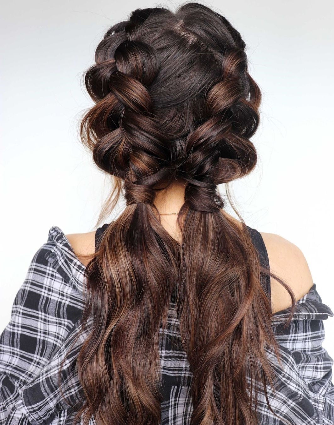 Two Dutch Braids Dark Brown, Mid-Back — Simple Messy Braids
