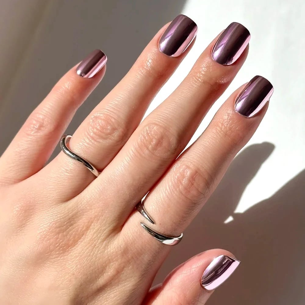 Rose Gold Mirror Chrome Square Nails Rose Gold Mirror Chrome Square Nails — Simple Metallic Nails