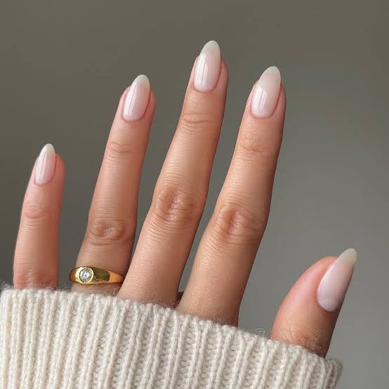 Sheer Milky Glaze Medium Almond Nails Sheer Milky Glaze Medium Almond Nails — Simple Milky White Nails