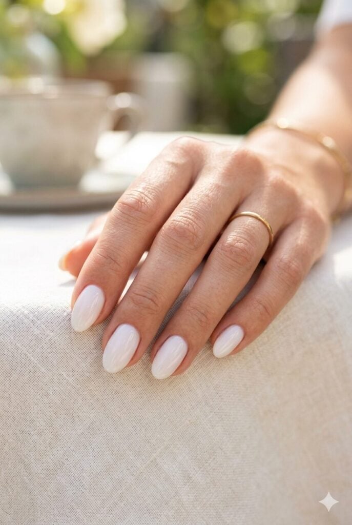 Glossy Sheer Milky Medium Oval Nails Glossy Sheer Milky Medium Oval Nails — Simple Milky White Nails