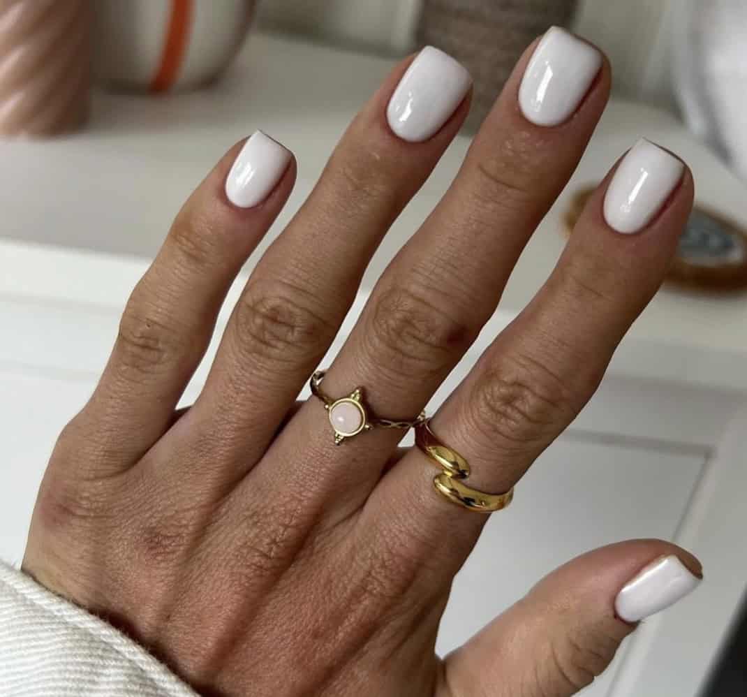 Glossy Opaque White Short Square Nails, Softer Variation Glossy Opaque White Short Square Nails, Softer Variation — Simple Milky White Nails