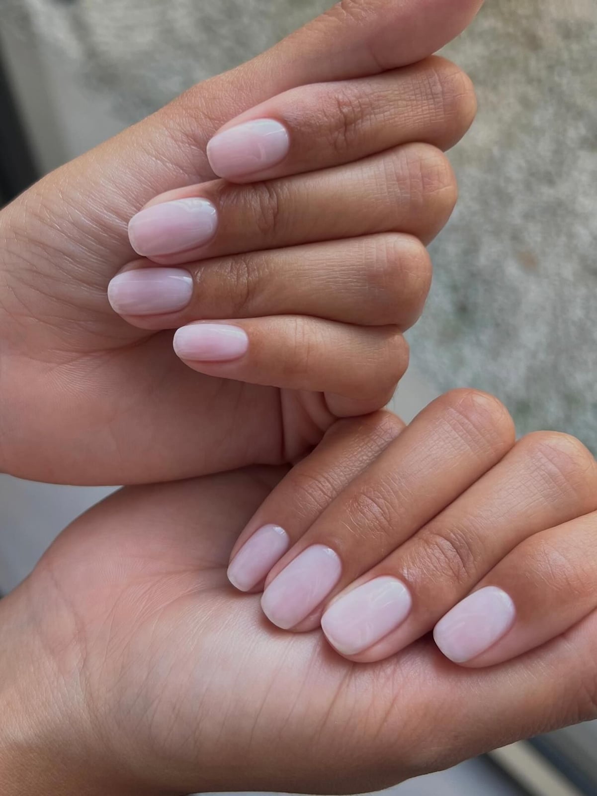 Glossy Sheer Milky Short Almond Nails With Showcasing The Smooth Glossy Sheer Milky Short Almond Nails With Showcasing The Smooth — Simple Milky White Nails