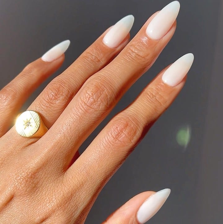 Glossy Sheer Milky Long Almond Nails Glossy Sheer Milky Long Almond Nails — Simple Milky White Nails