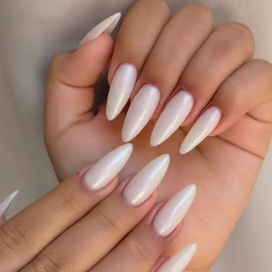 Subtle Pearlescent Shimmer Long Almond Nails Subtle Pearlescent Shimmer Long Almond Nails — Simple Milky White Nails