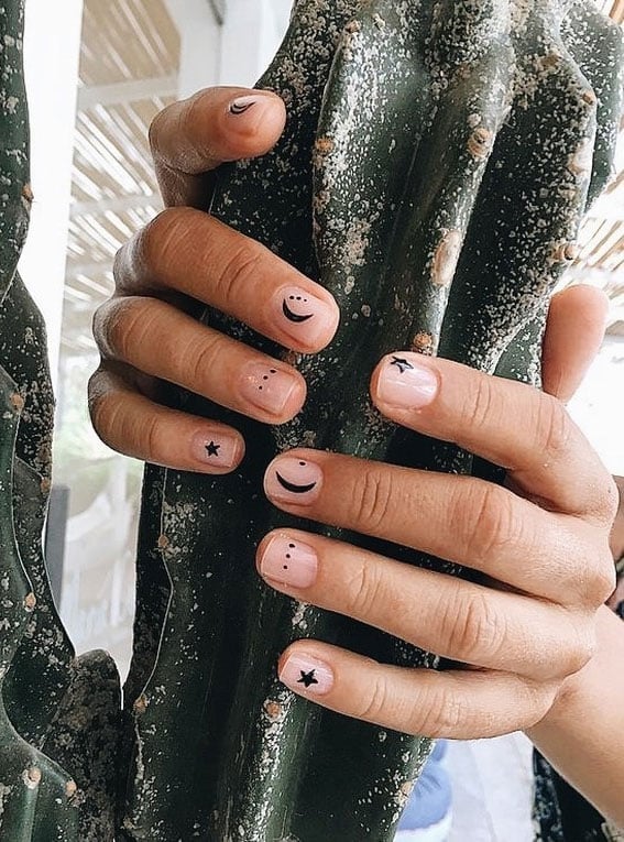 Short Almond With Metallic Silver Flame Motif Short Almond With Metallic Silver Flame Motif — Simple Minimalist Nails
