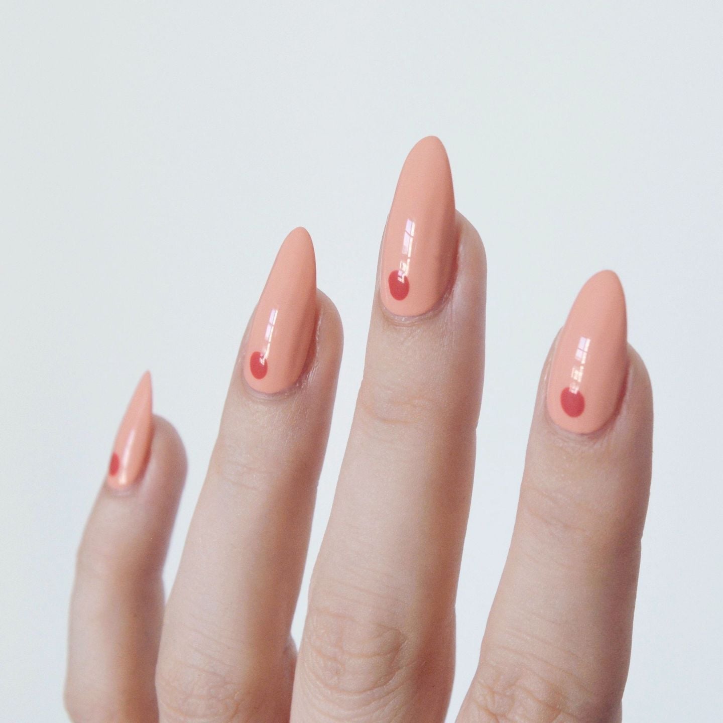 Medium Almond With Minimalist Red Dots Medium Almond With Minimalist Red Dots — Simple Minimalist Nails