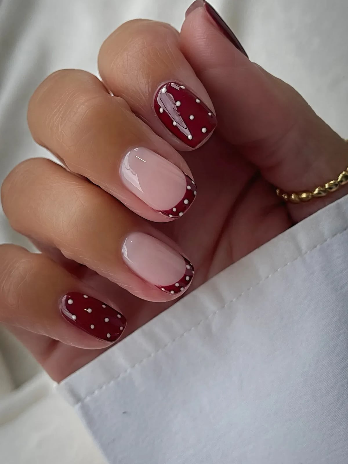 Red With White Polka Dots And French Tip Nails Red With White Polka Dots And French Tip Nails — Simple Minimalist Nails