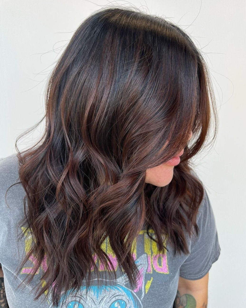 Collarbone Shag With Reddish Undertones — Simple Mocha Brown Hair