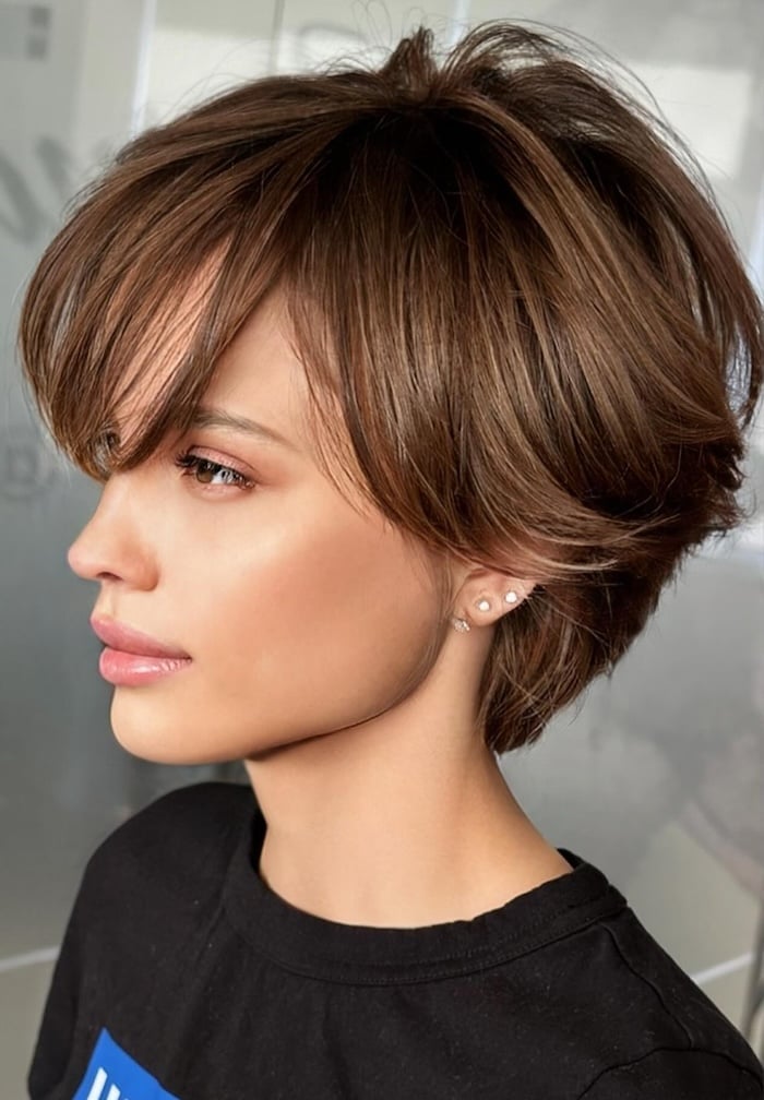Pixie Cut With Side-Swept Bangs — Simple Mocha Hair