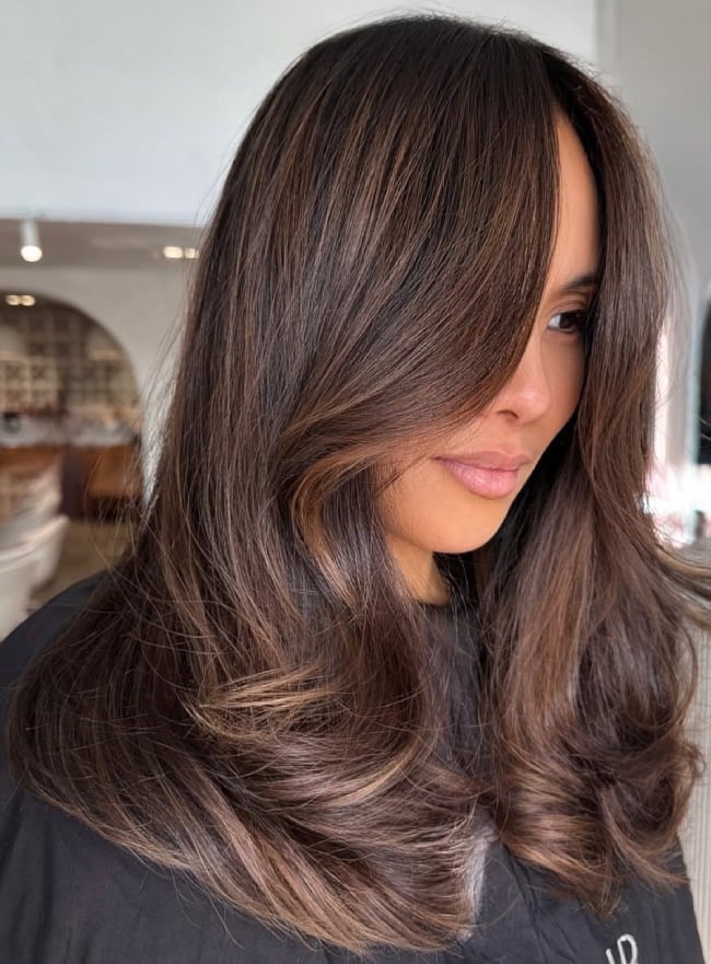 Glossy Mid-Back Layers — Simple Mocha Hair