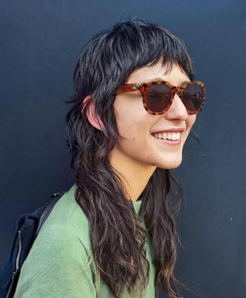 Mid-Back Dark Brown Mullet Shag With Micro Bangs — Simple Mullet Hairstyles