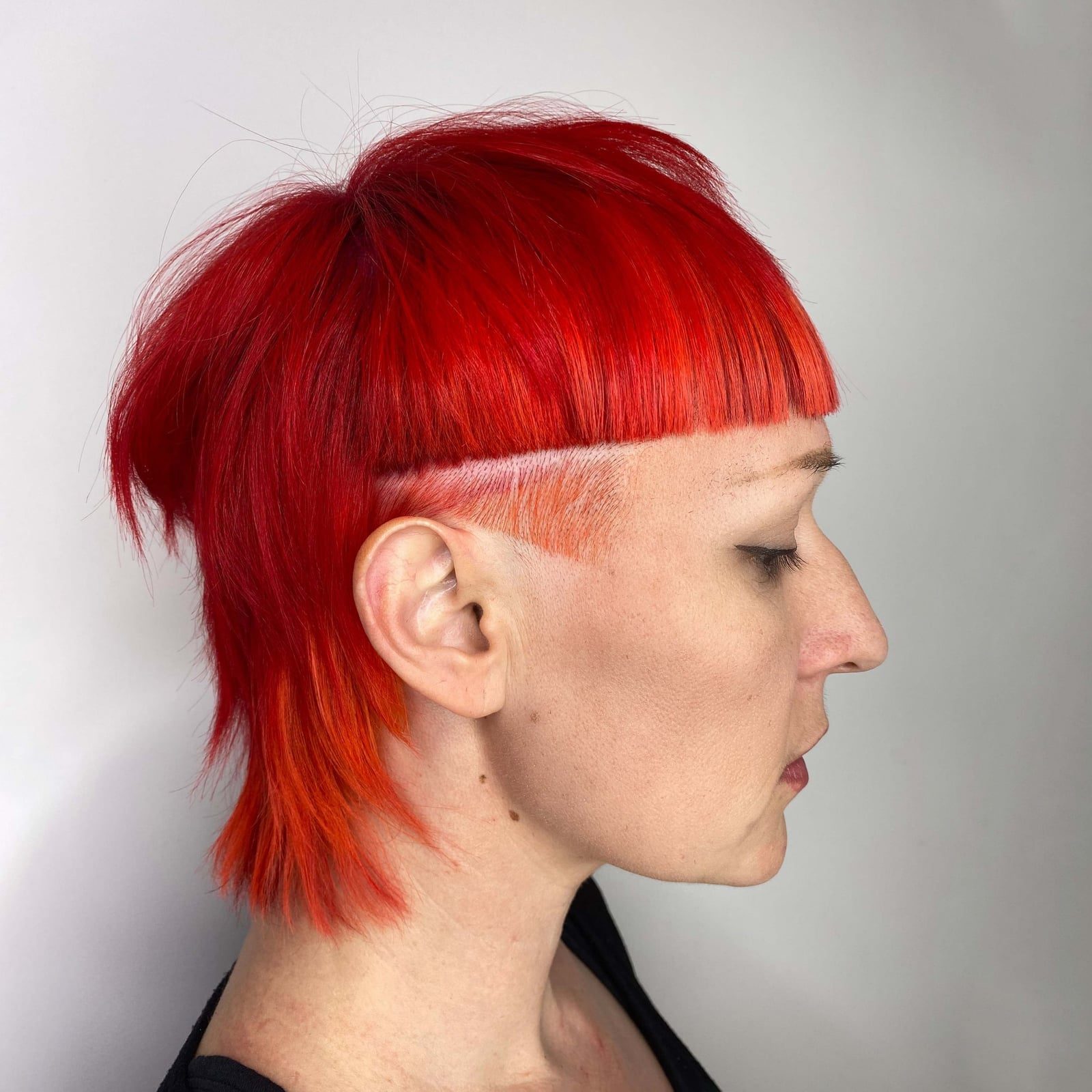 Vivid Red Mullet With Micro Bangs And Undercut — Simple Mullet Hairstyles