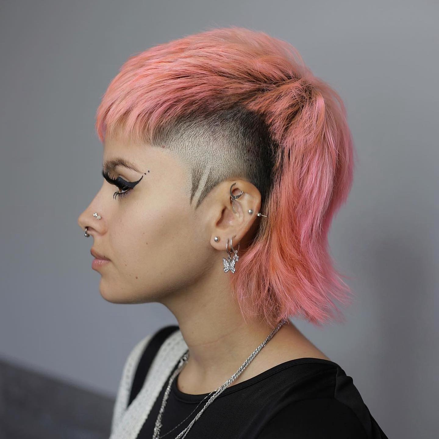 Vibrant Pink Shoulder Mullet With Micro Bangs — Simple Mullet Hairstyles