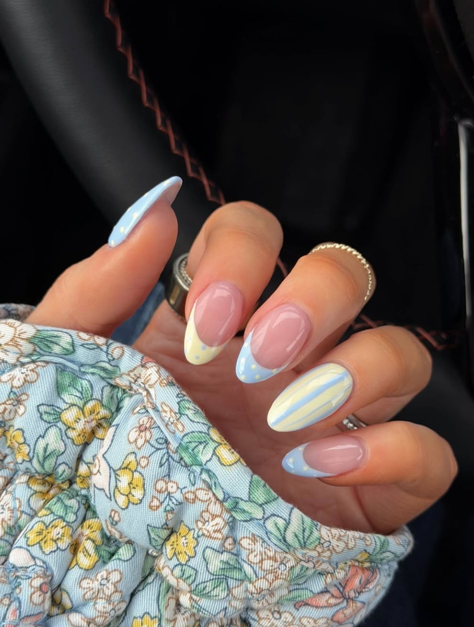 Medium Almond Mixed French Tip Nails — Simple Nail Art Inspo
