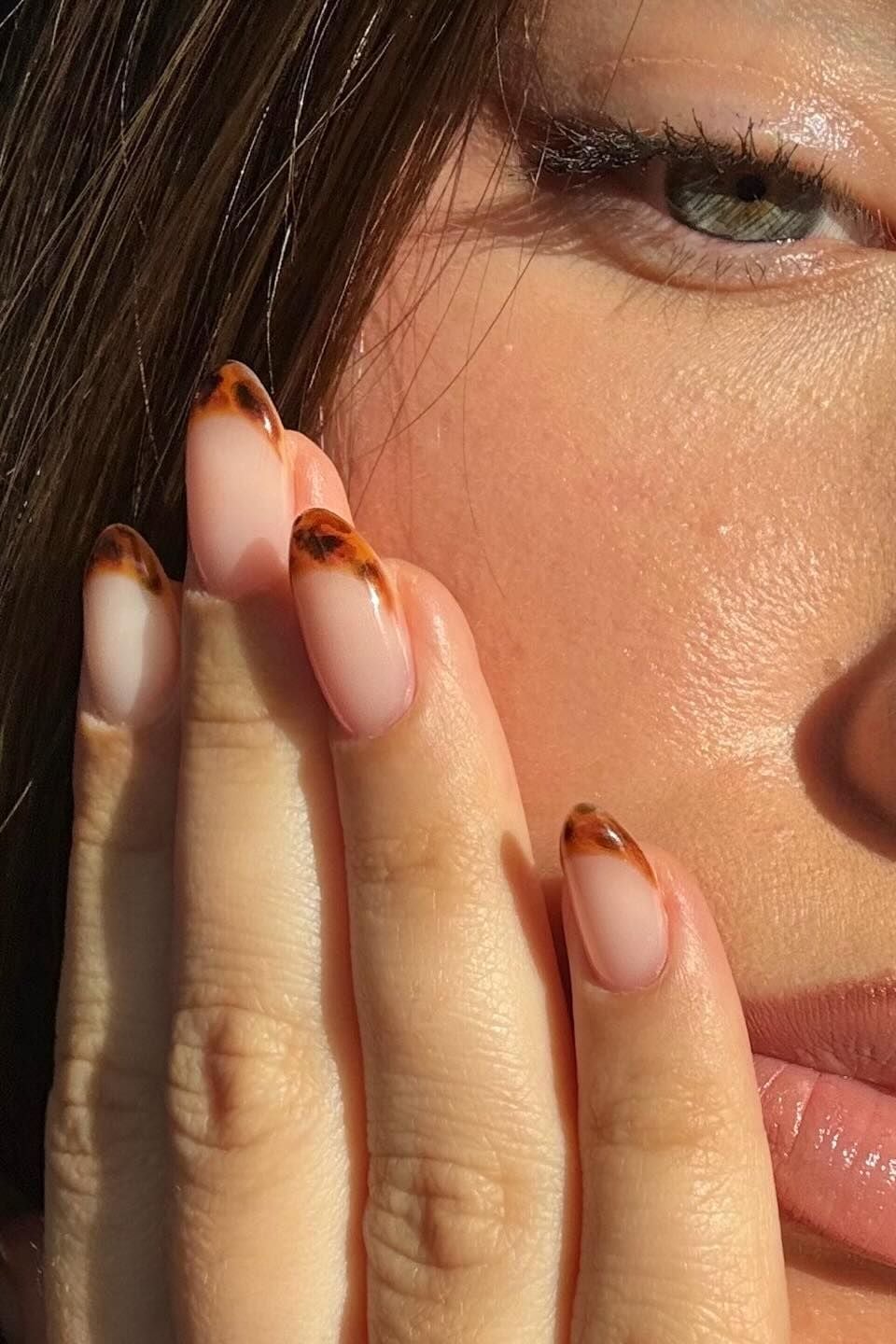 Sheer Nude Tortoise Shell French — Simple Nails Almond Inspo