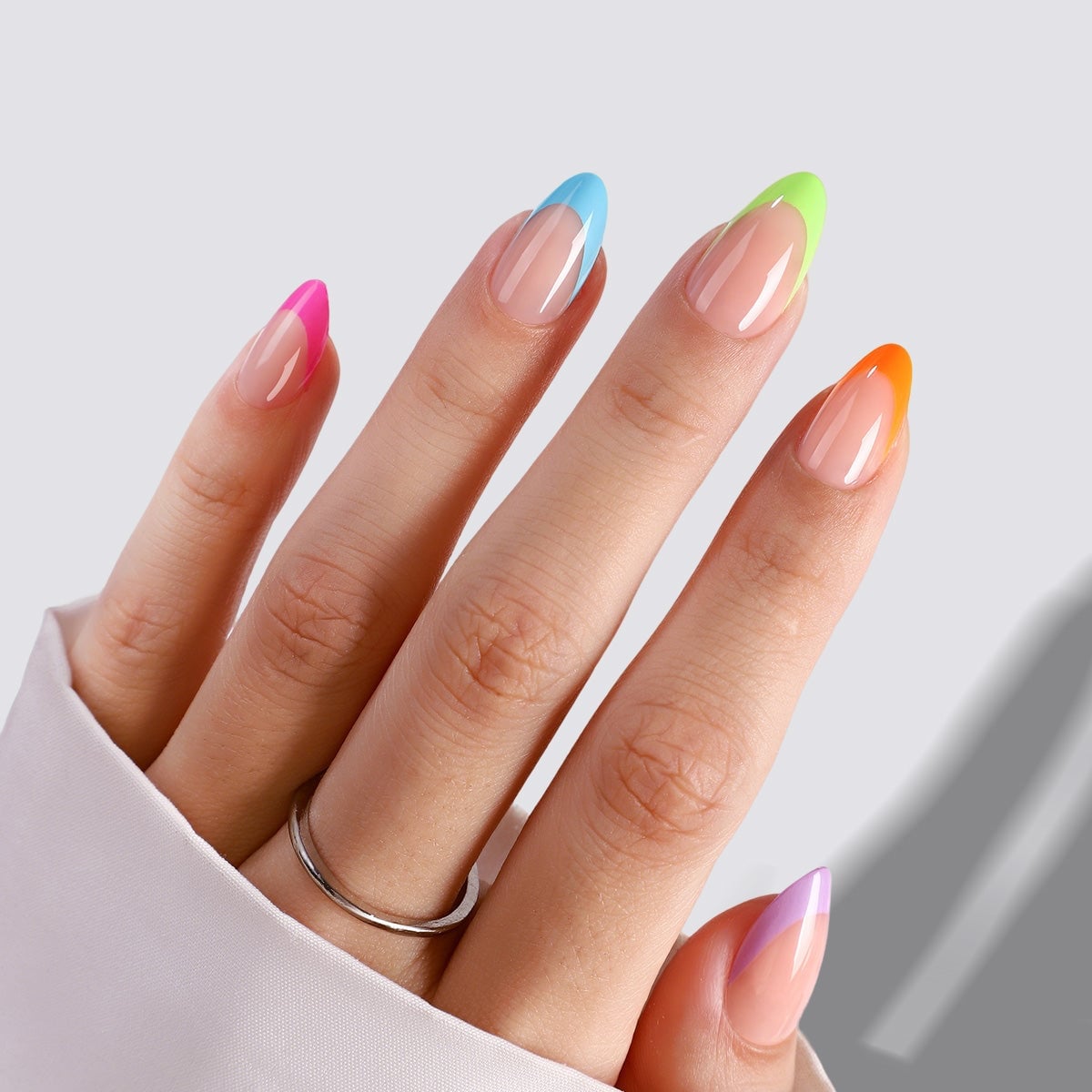 Short Almond Neon French Tips — Simple Nails Almond Inspo