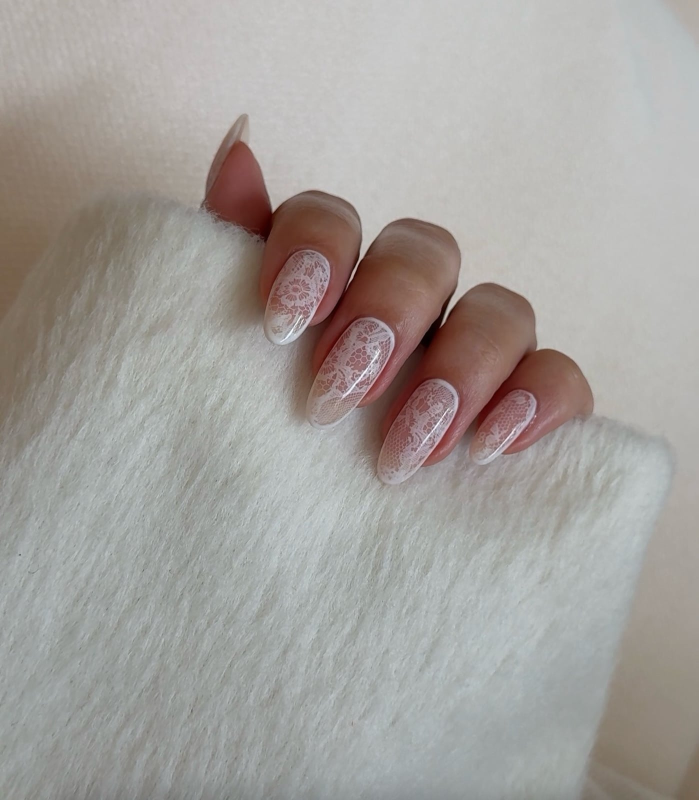 Sheer Nude Almond Lace Overlay — Simple Nails Almond Inspo