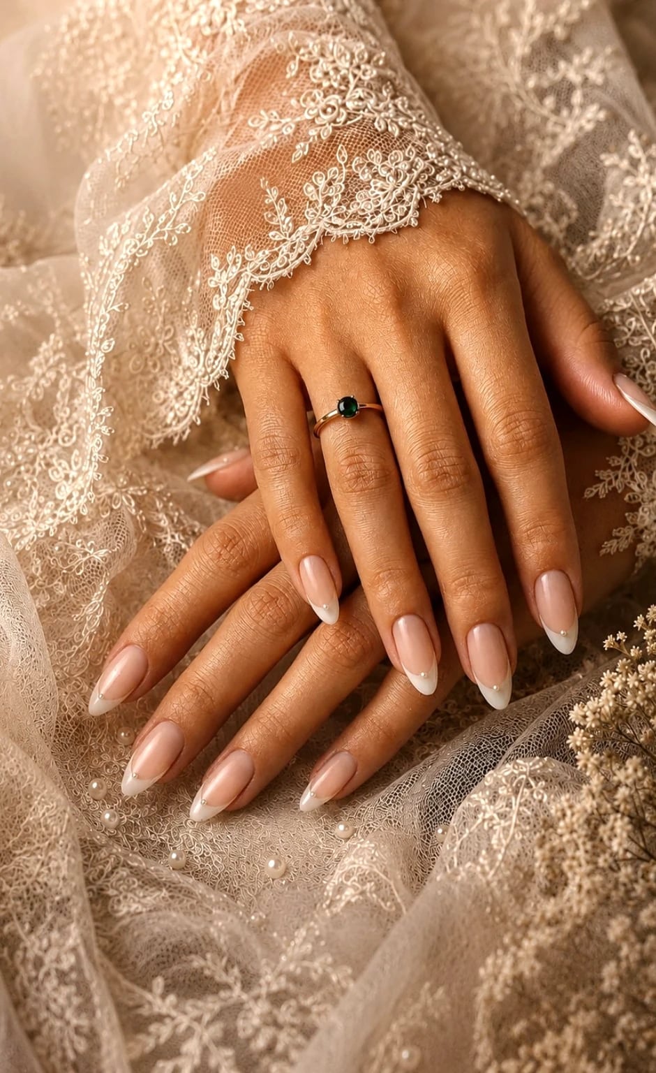 Medium Almond Sheer Nude French Tips Medium Almond Sheer Nude French Tips — Simple Nails for Wedding