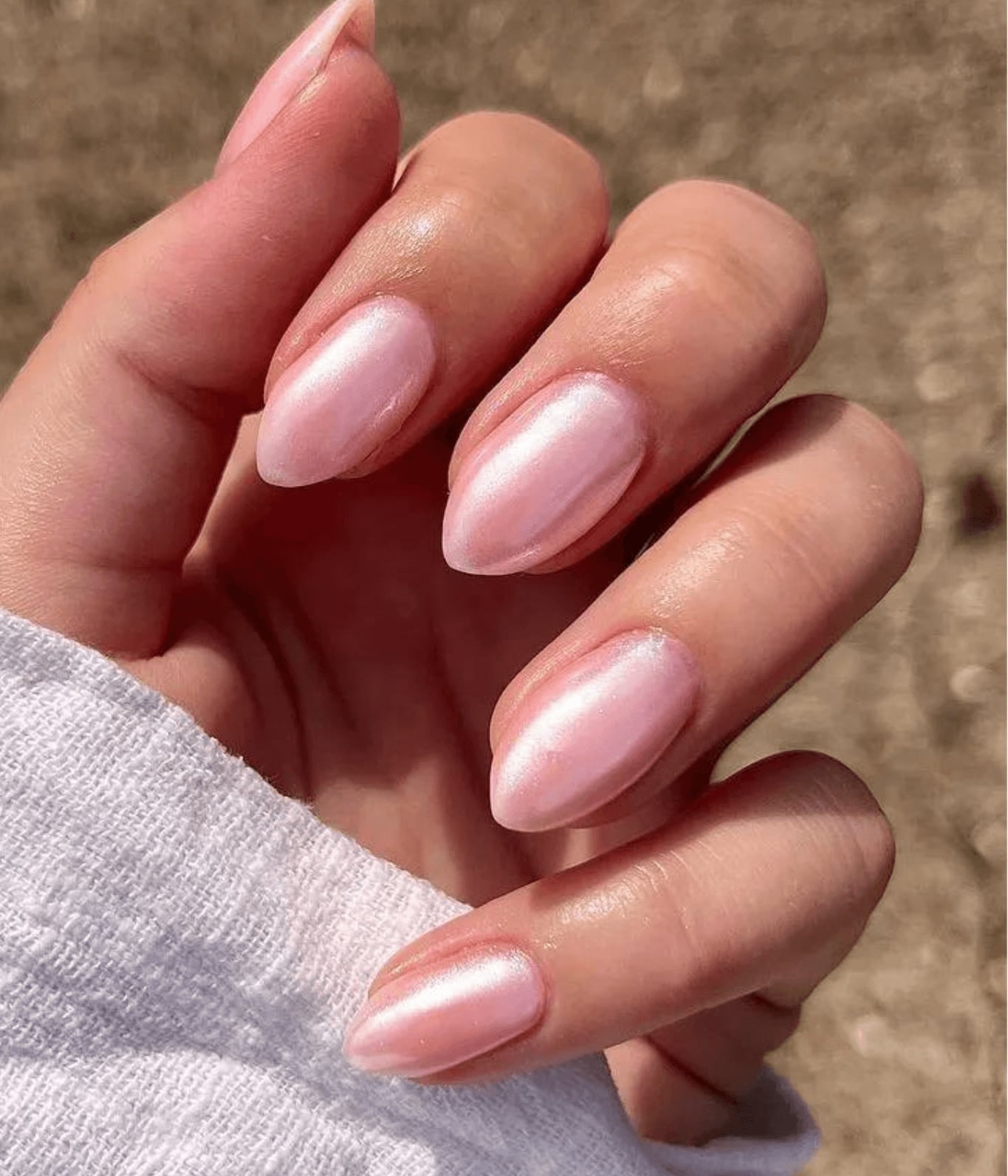 Short Almond Pale Pink Shimmer Nails Short Almond Pale Pink Shimmer Nails — Simple Nails for Wedding