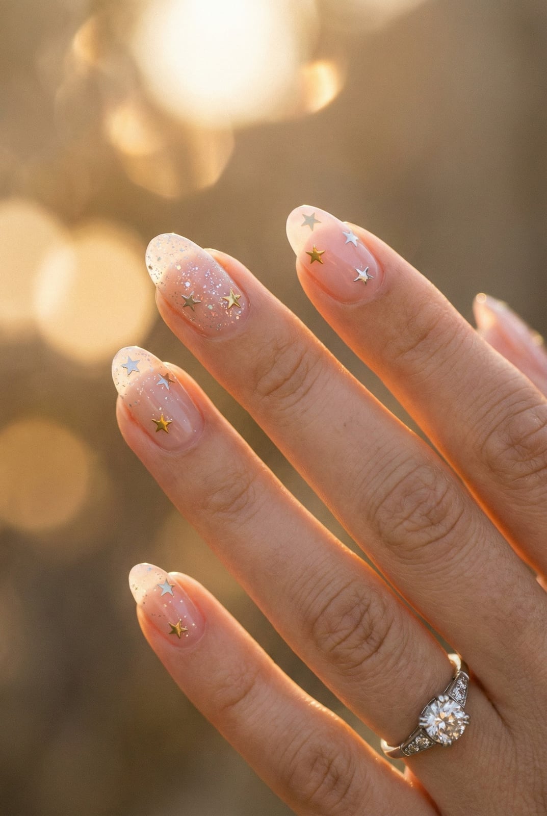 Short Oval Clear with Star Decals Short Oval Clear with Star Decals — Simple Nails for Wedding