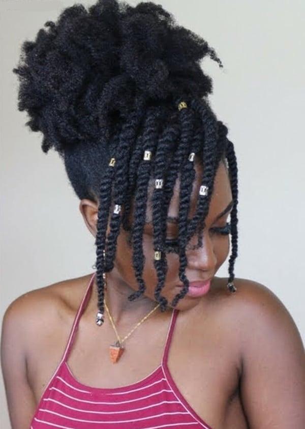 Mid-Back Black Healthy Shine With High Puff With Hanging Twists Mid-Back Black Healthy Shine With High Puff With Hanging Twists — Simple Natural Hair Hairstyles
