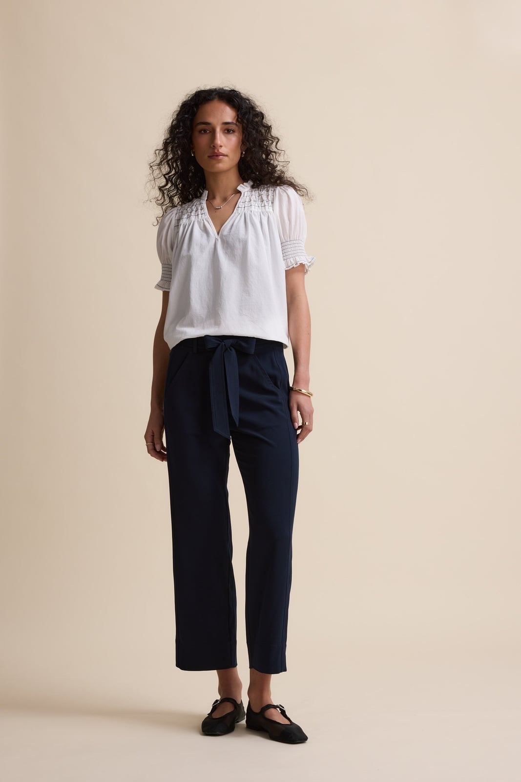 Navy Wide-Leg Trousers With Belted Waist Navy Wide-Leg Trousers With Belted Waist — Simple Navy Blue Pants Outfits